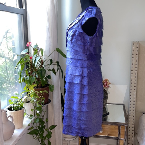 London Times Dress Tiered Purple Iridescent Cap Sleeve Mother Bride Raw Edge - Picture 5 of 16